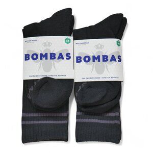 2 Pair Bombas Performance Crew Socks Size Mens 6-9 Womens 7-11.5 Black/Gray NEW